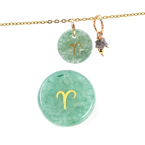 Buy Green aventurine pendant 12mm astrological sign Aries - Hole: 1mm (1)