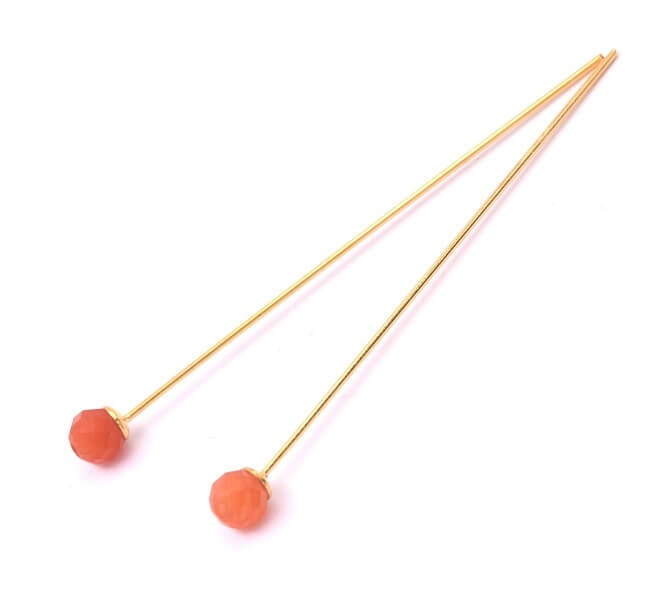 Headpin with 4mm faceted orange tinted agate bead 45mm gold (2)