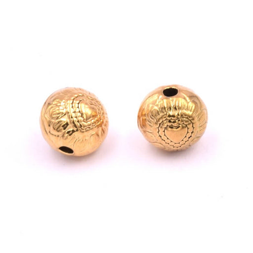 Round bead engraved heart gold stainless steel - 7mm - Hole: 1.4mm (1)