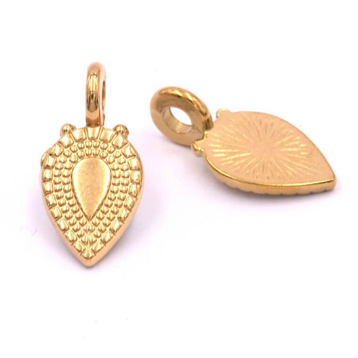 Ethnic leaf teardrop pendant in gold-plated steel 18x9mm - hole: 2.5mm (1)