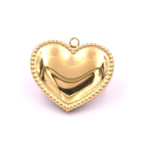 Beaded heart pendant gold stainless steel 17x19mm - hole: 1.4mm (1)