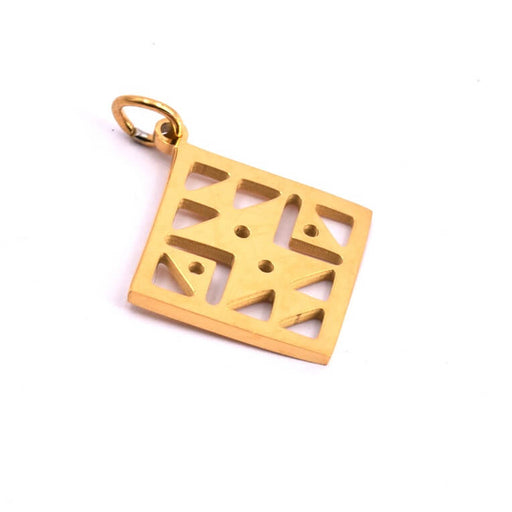 Buy Ethnic square pendant in golden stainless steel 14x14mm (1)