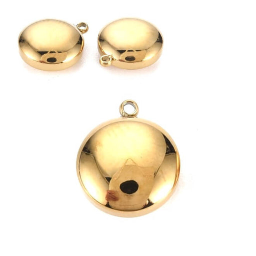 Buy Round domed pendant golden stainless steel 10mm - Hole: 1.2mm (1)