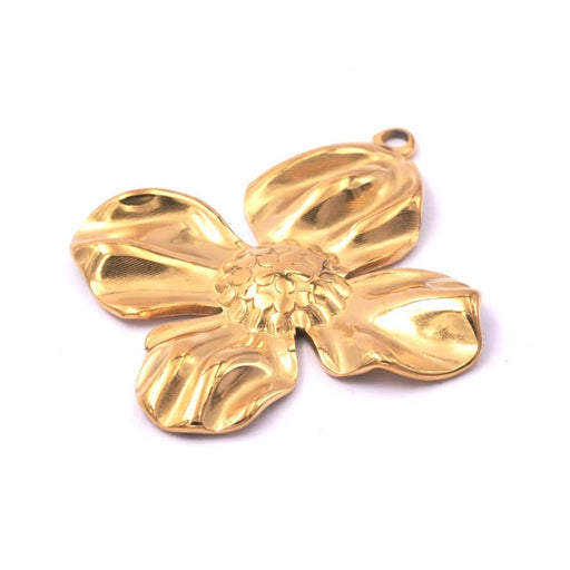 Buy Flower pendant 30mm Gold stainless steel - Hole: 2mm (1)