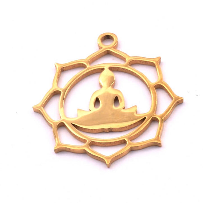 Lotus and Buddha pendant golden stainless steel 20mm (1)