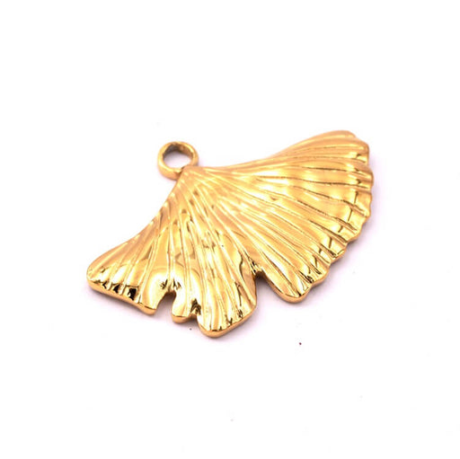 Buy Ginkgo leaf pendant golden stainless steel 18x30mm - Hole: 2.5mm (1)