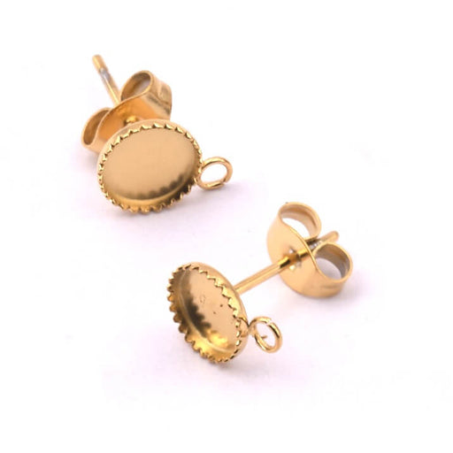 Buy Stud earrings with 6mm tray Gold steel and pushers (2)