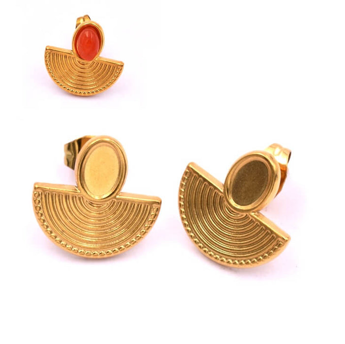 Ethnic stud earrings golden steel for 6x4mm cabochon (2)