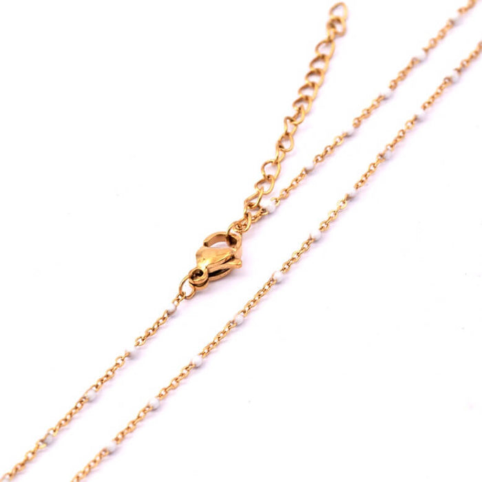 White enamel chain necklace Golden steel 1mm - 40cm (1)