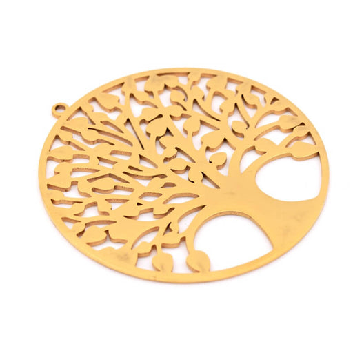 Buy Round tree of life pendant golden stainless steel 45mm (1)