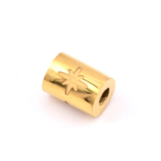 Buy Cylinder tube bead ethnic star golden steel 8x6mm - hole: 1.8mm (1)