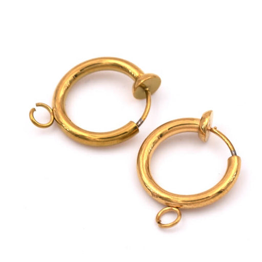 Clip earrings with ring golden stainless steel 14mm (2)