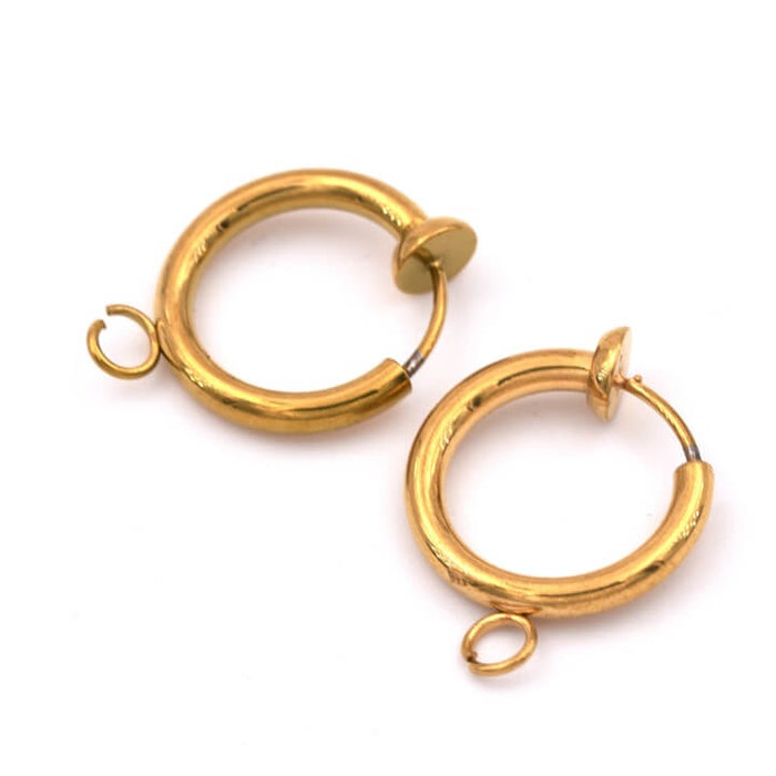 Clip earrings with ring golden stainless steel 14mm (2)