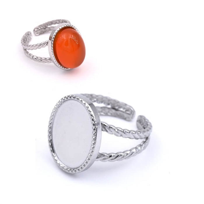 Adjustable ring stainless steel for 16x12mm oval cabochon (1)