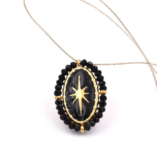 Oval pendant black enamel and golden stainless steel 26x17mm (1)