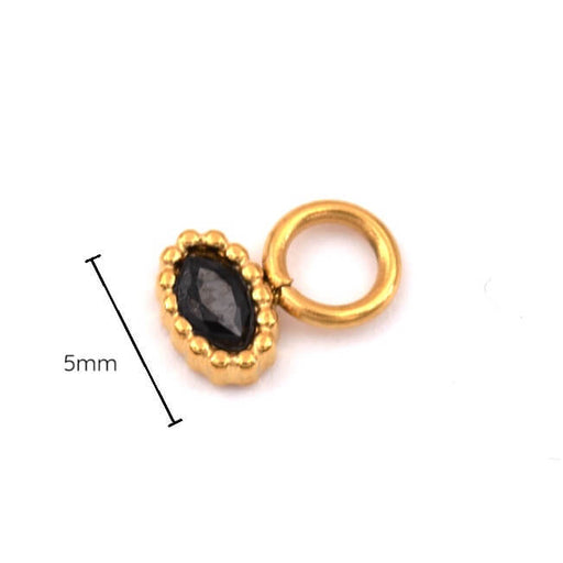 Eye pendant and black rhinestone Gold stainless steel 5mm - Hole: 2mm (1)