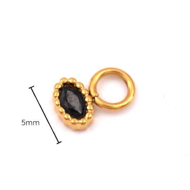 Eye pendant and black rhinestone Gold stainless steel 5mm - Hole: 2mm (1)