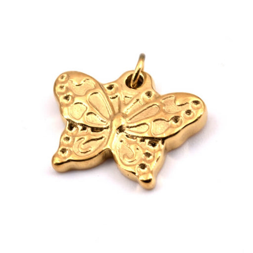 Butterfly pendant 12x15mm Golden stainless steel with ring (1)