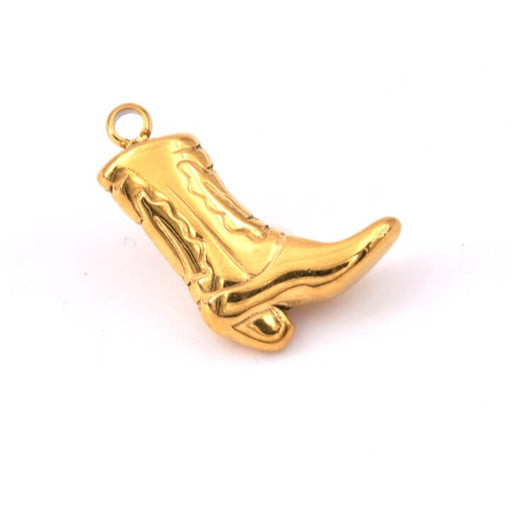 Cowboy boots pendant golden stainless steel 15mm - hole: 1mm (1)