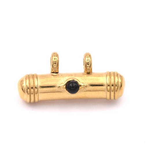 Buy Ethnic pendant with black onyx cabochon - 34mm golden stainless steel (1)