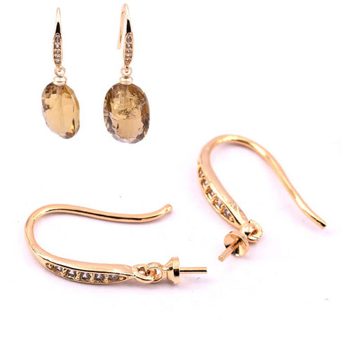 Hook and zircon earrings 20mm golden brass with stud (2)