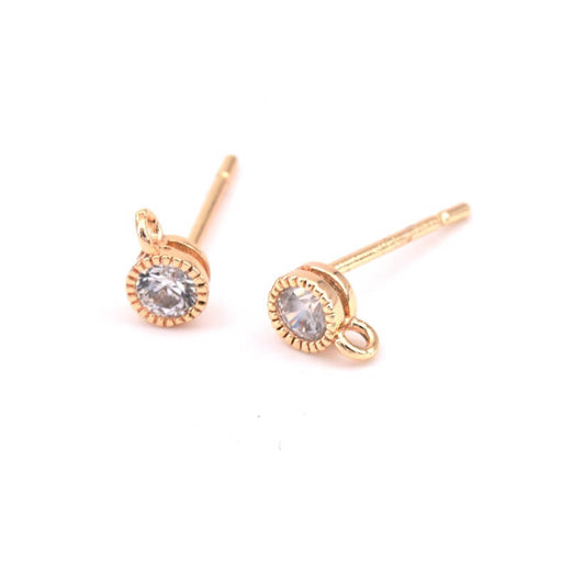 Buy Stud earrings round crystal zircons Gold brass 4.5x2.5mm (2)