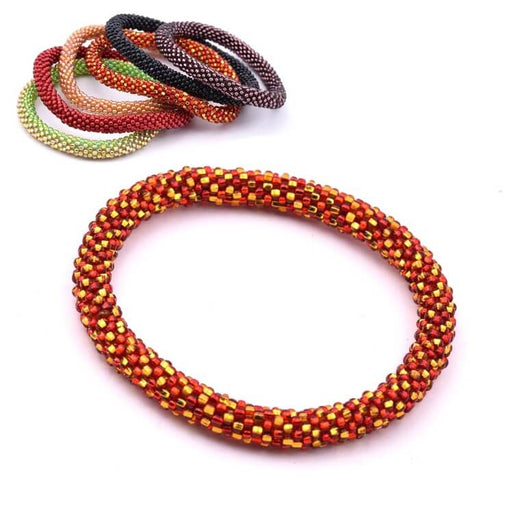 Buy Red and gold twisted Nepalese crocheted bangle bracelet 65mm (1)