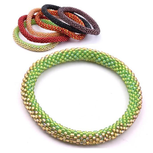 Buy Green and gold Nepalese crocheted bangle bracelet 65mm (1)