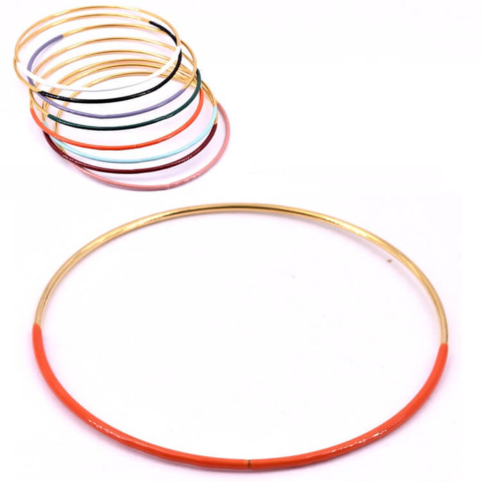 Thin round golden steel bangle bracelet and orange enamel 6.5x1.8mm (1)