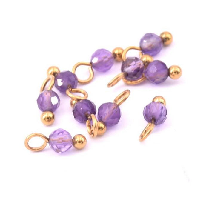 Tiny charms Amethyst bead charm 3mm golden steel (10)