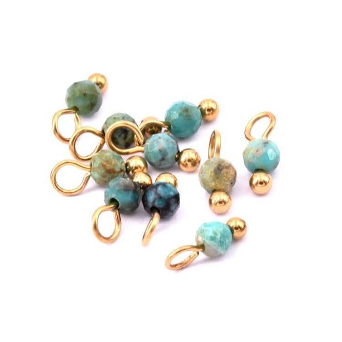 Tiny African Turquoise bead charm 3mm golden steel (10)