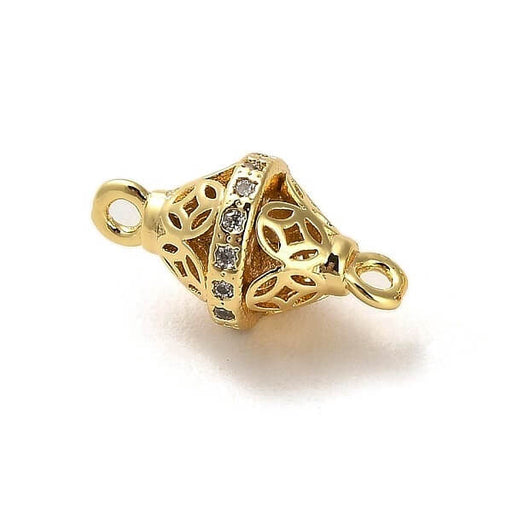 Buy Bicone pendulum connector in golden brass set with zircons 15x8mm (1)