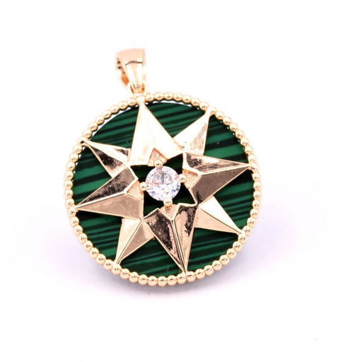 Buy Round brass pendant 20mm synthetic malachite with star and zircon (1)