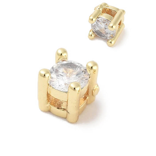 Tiny zircon mounted in golden brass 4mm - Hole 1.2mm (1)