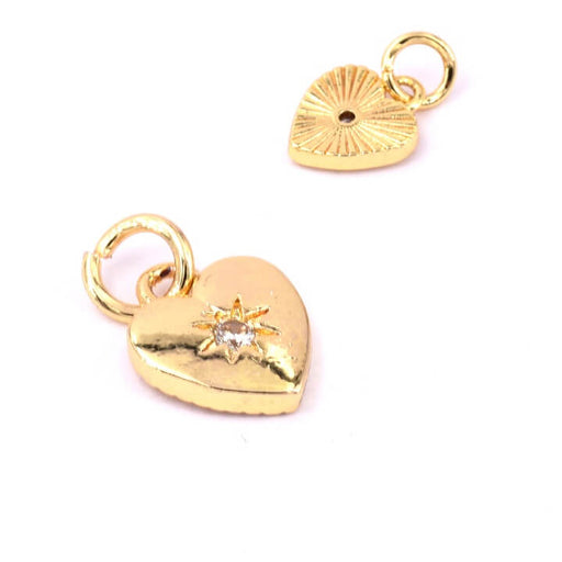 Buy Heart pendant Golden brass 9mm with zircon - Hole: 3mm (1)