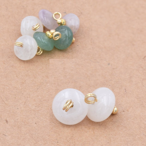 Button rondelle pendant - white jade and golden brass 10mm (2)