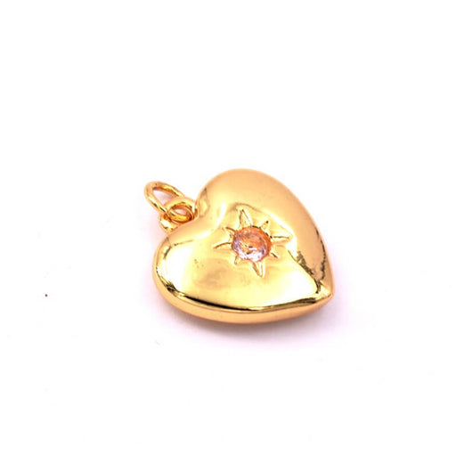 Heart pendant in golden brass with pink zircon 17mm (1)