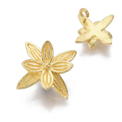 Buy Raw brass flower pendant charm 15mm - Hole: 1.4mm (2)