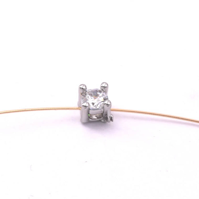 Cubic zircon bead mounted in rhodium color brass 3mm - Hole 1.2mm (1)