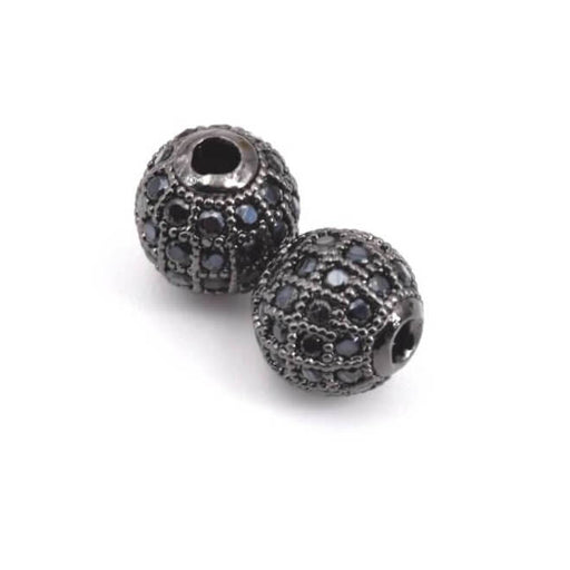 Buy Round bead and jet zircon pavé 6mm gunmetal brass - hole: 1.5mm (1)