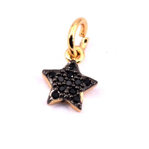 Star pendant Brass and paved with zircons 7mm - hole: 2.5mm (1)