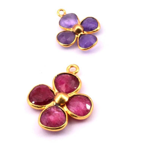 Flower pendant with 4 rubies set in 925 silver and flash gold 21x15mm (1)