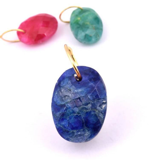 Oval faceted Lapis lazuli pendant 14x11mm - brass ring (1)