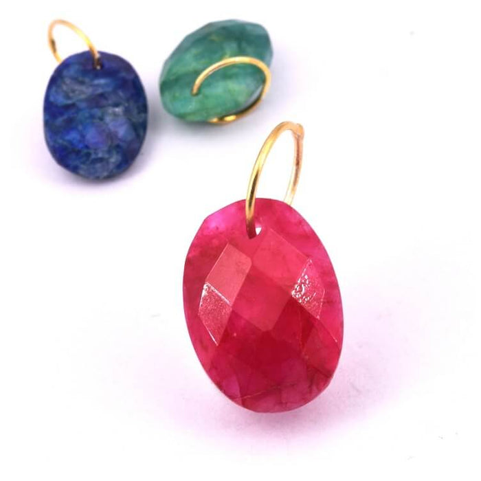 Oval faceted Ruby pendant 14x11mm and brass ring (1)