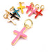 Cross charm pendant Golden-plated brass pink enamel - 15x8mm (1)