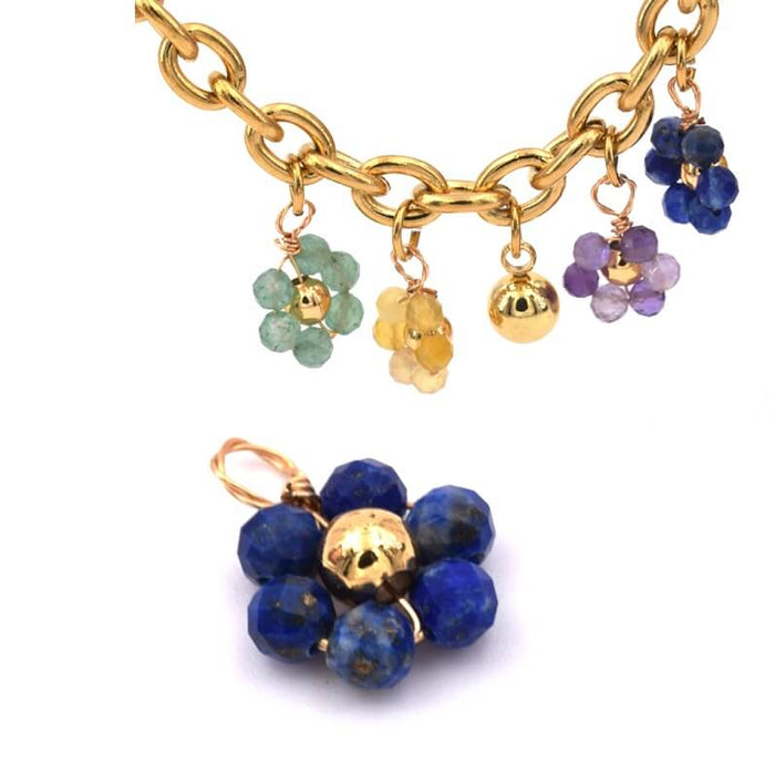 Flower pendant with lapis lazuli faceted beads and gold copper 10x14mm (1)