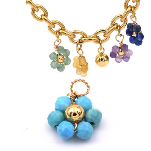 Buy Flower pendant imitation turquoise faceted beads and gold copper 10x14mm (1)