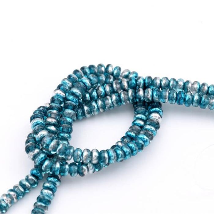 Czech Mirror Rondelle glass Bead - Teal 3mm - Hole: 0.8mm (1strand-18cm)