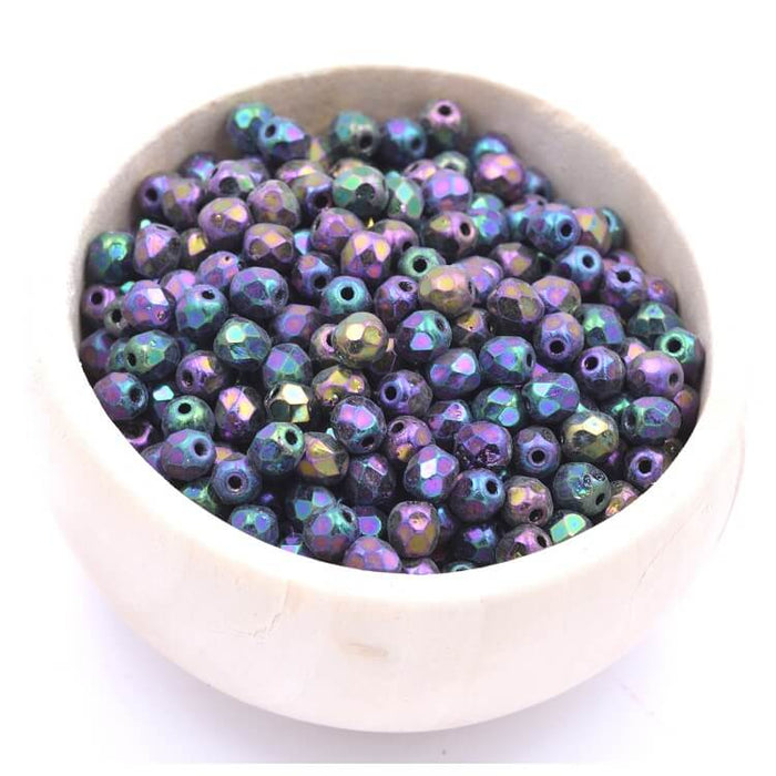 Firepolish Faceted bead Iris - Purple 4mm (50)