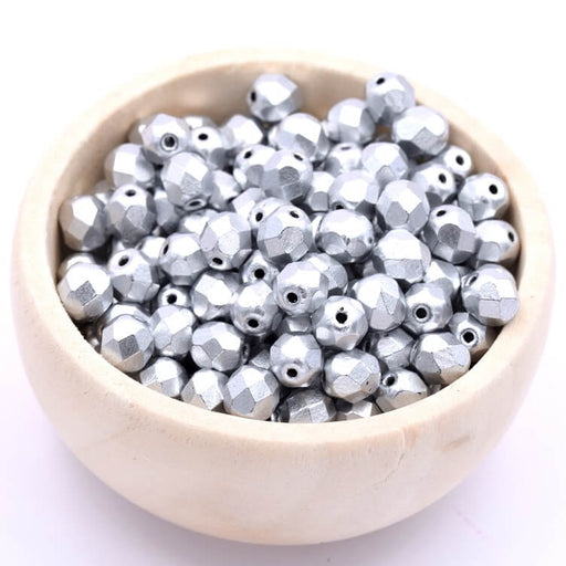 Buy Firepolish Faceted bead Matte Metallic Silver 6mm (50)